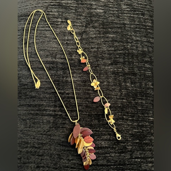 Pilgrim Jewelry - Pilgrim Gold Plated Flowers & Enamel Leaves Necklace & Bracelet